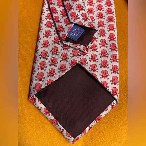 Prep & Pauper Philadelphia Silk Necktie Skull Crossbone Print - Picture 6 of 6